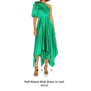 Amur Puff Sleeve Midi dress in Leaf